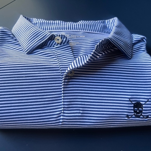 Peter Millar Blue and White Striped Polo Shirt - Picture 1 of 8